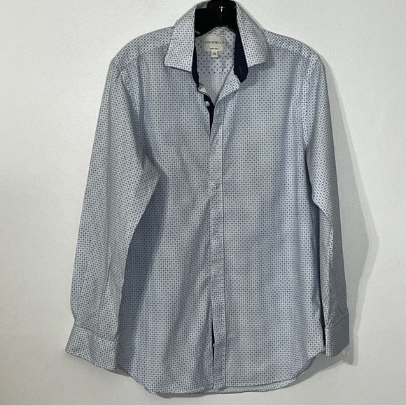 Construct Con.Struct White Blue Stretch Slim-Fit Dress Shirt - Picture 1 of 6